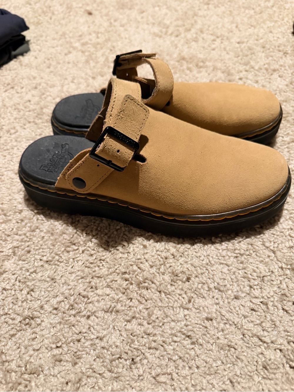 Dr. Martens Carlson - Tan Suede Clogs with Adjustable Strap - Picture 3 of 5